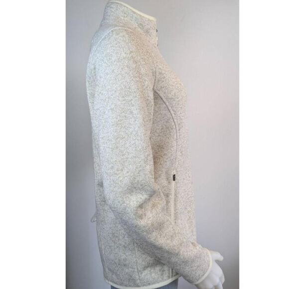 L.L. Bean Womens Sweater Jacket Medium Beige Fleece Lined Full Zip Cabincore - Picture 7 of 11